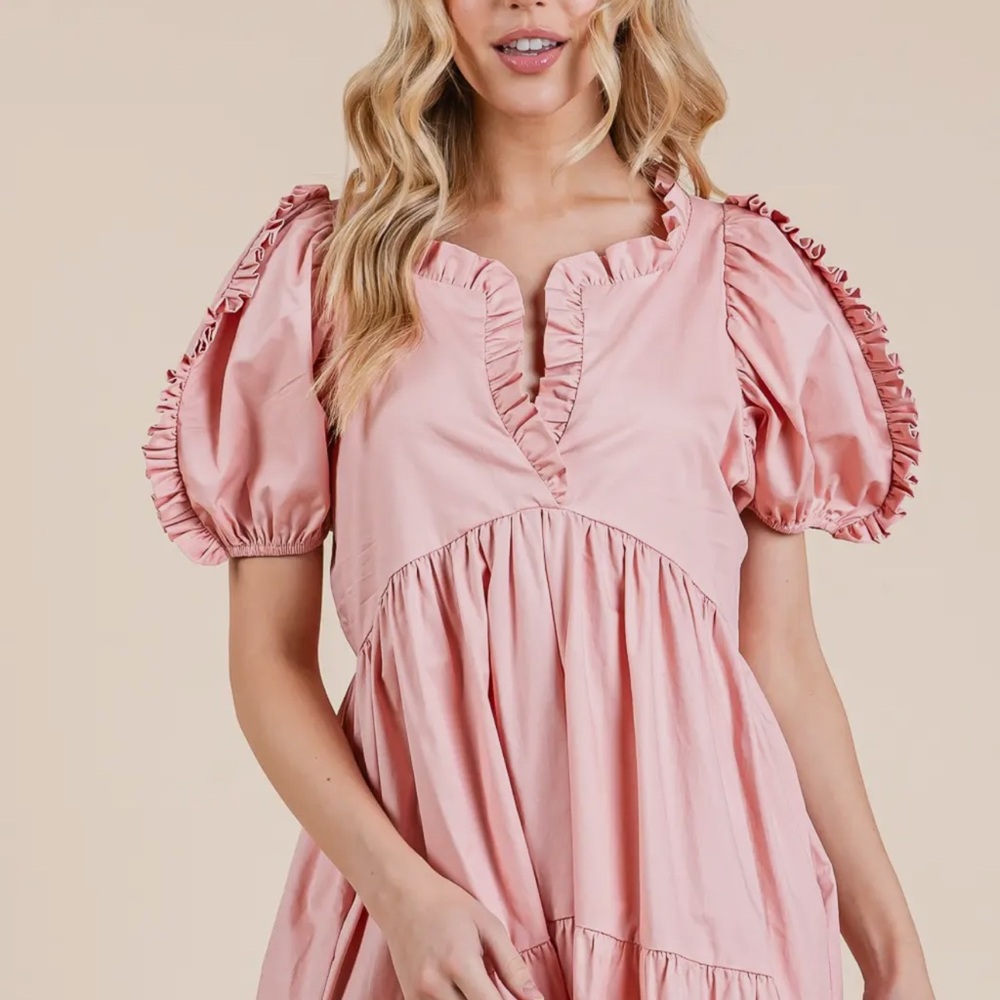 Pink High-Low Ruffle Tiered Dress - Picture 4 of 7